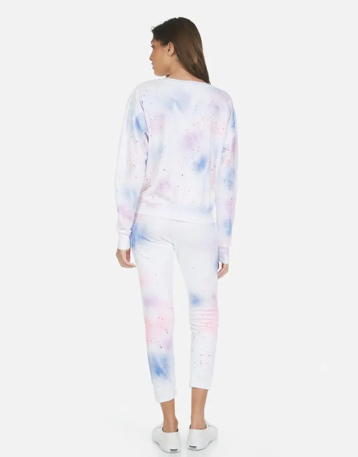 Alana Galaxy Lip White Galaxy Splatter Women039s Lauren Moshi Crop Sweatpants