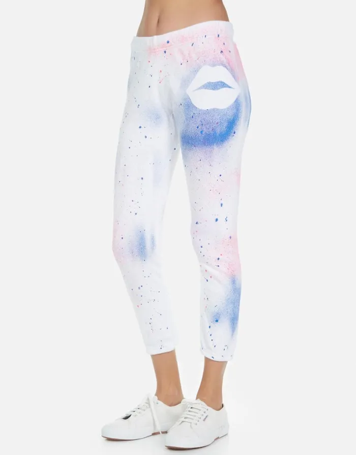 Alana Galaxy Lip White Galaxy Splatter Women039s Lauren Moshi Crop Sweatpants