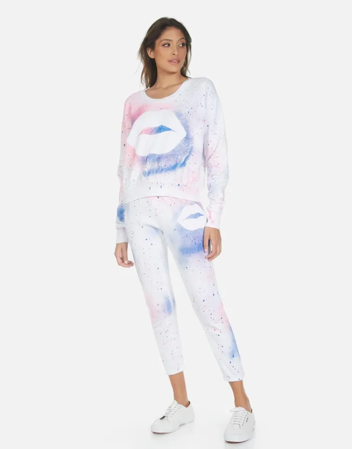 Alana Galaxy Lip White Galaxy Splatter Women039s Lauren Moshi Crop Sweatpants