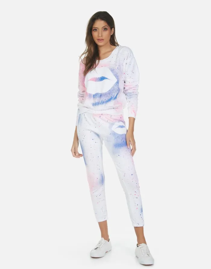 Alana Galaxy Lip White Galaxy Splatter Women039s Lauren Moshi Crop Sweatpants