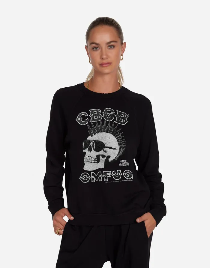 Anela Crystal CBGB Punk Skull Black Women039s Lauren Moshi Long Sleeve