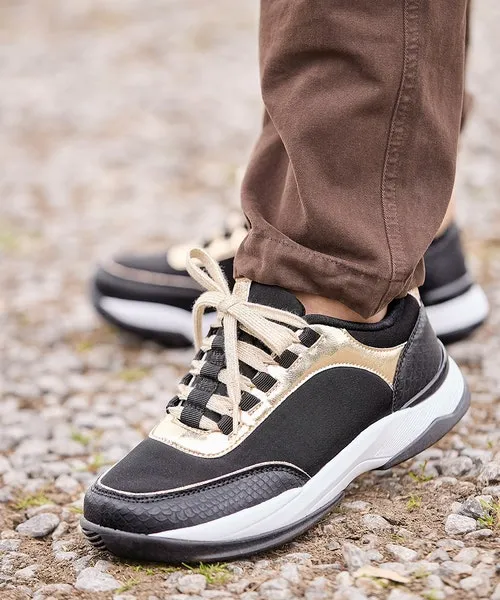 Apparel Black and Gold Chunky Trainers Multi Shoes Sandals and Boots Joebrowns