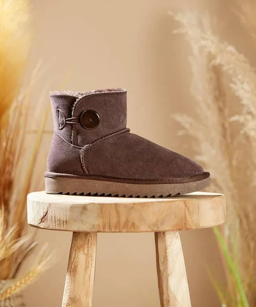 Apparel Cosy Button Trim Suede Boots Dark Brown Shoes Sandals and Boots Joebrowns