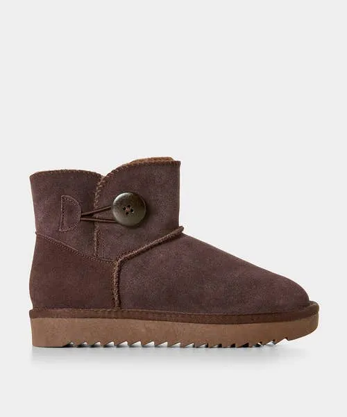 Apparel Cosy Button Trim Suede Boots Dark Brown Shoes Sandals and Boots Joebrowns