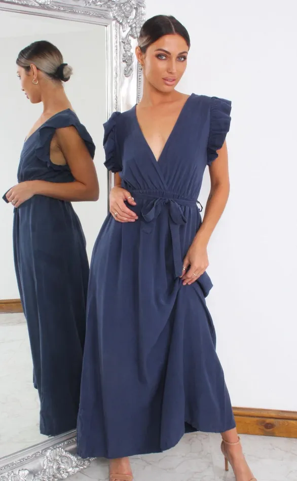Arie Navy Wrap Maxi Dress Women Missfiga Wrap Dresses