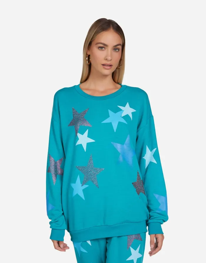 Babbs Color Crystal Multi Stars Teal Blue Women039s Lauren Moshi Long Sleeve