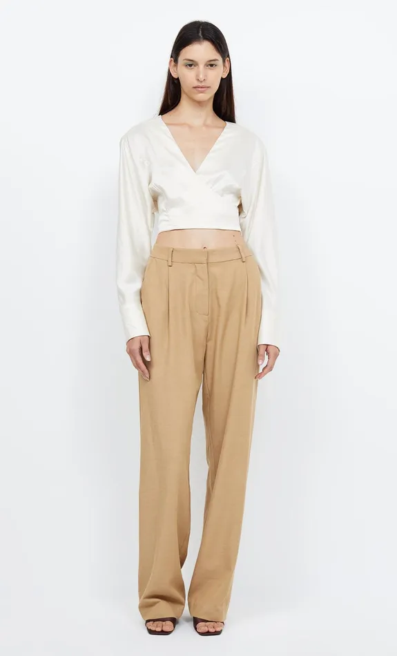 Bec Bridge Cropped Women KAIA WRAP LONG SLEEVE BLOUSE 8211 IVORY