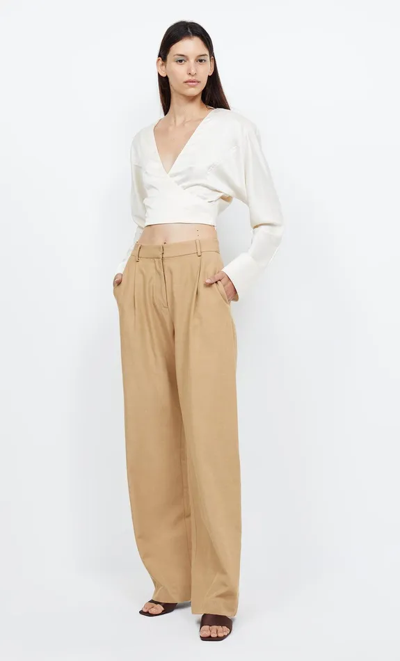 Bec Bridge Cropped Women KAIA WRAP LONG SLEEVE BLOUSE 8211 IVORY