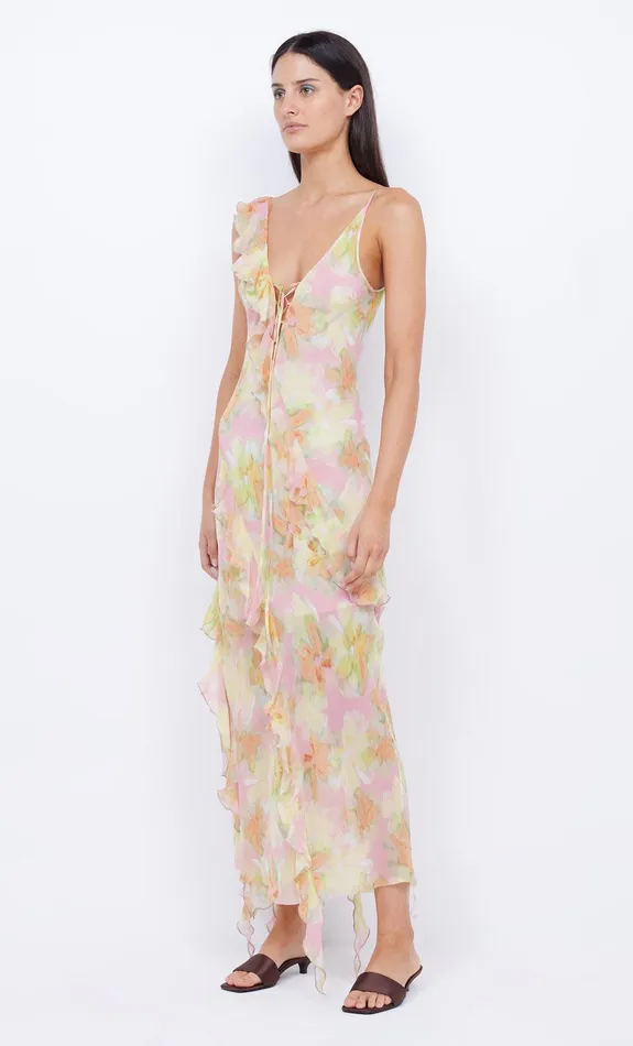 Bec Bridge Wedding Guest Women COURTNEY FRILL MAXI DRESS 8211 PINK BLOSSOM