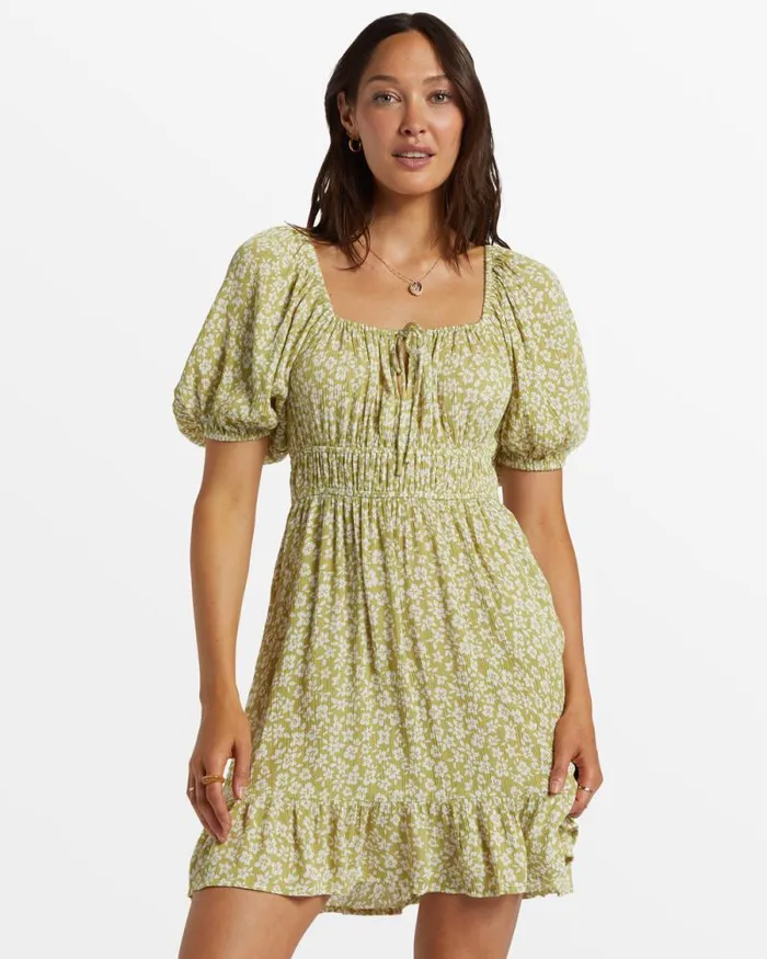 Billabong Dresses Cabana Puff Sleeve Mini Dress Moss Joy 8211 Women