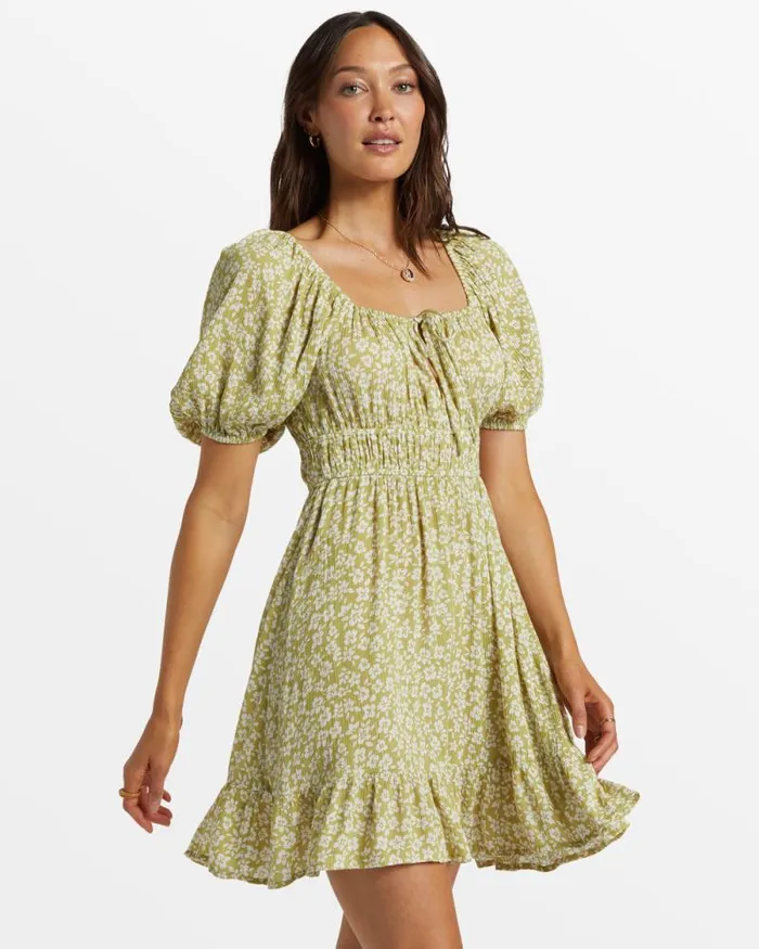 Billabong Dresses Cabana Puff Sleeve Mini Dress Moss Joy 8211 Women Billabong Dresses Cabana Puff Sleeve Mini Dress Moss Joy 8211 Women