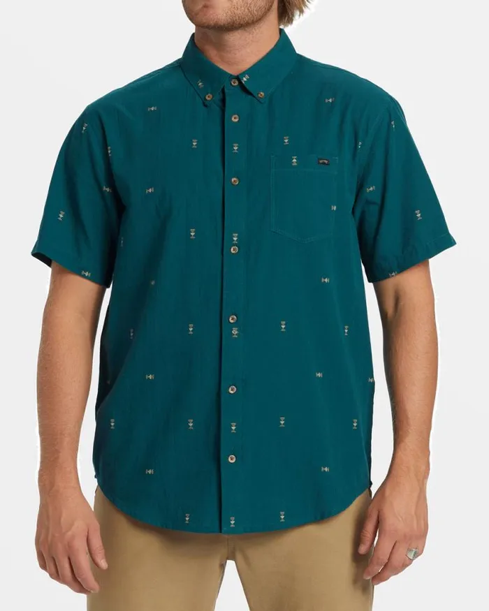 Billabong Shirts All Day Jacquard Short Sleeve Shirt Real Teal 8211 Men