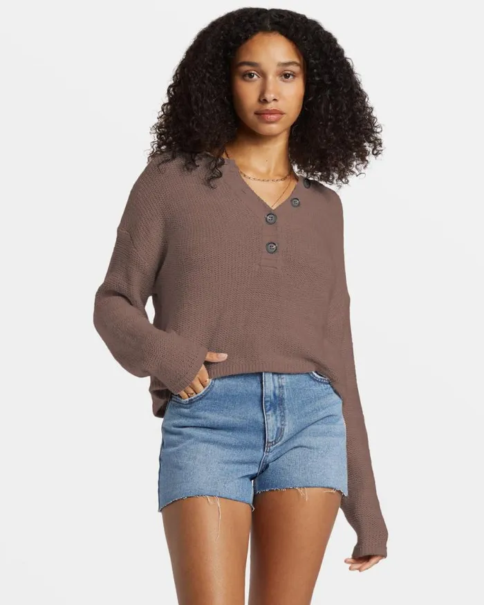 Billabong Sweatshirts and Fleece Shallow Waters Henley Sweater Kona 8211 Women