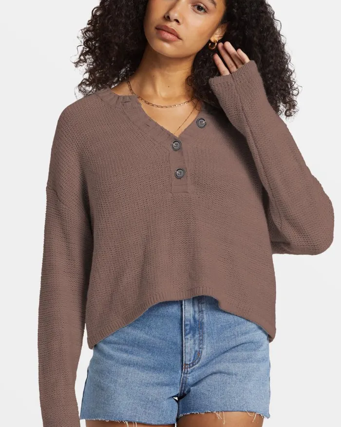 Billabong Sweatshirts and Fleece Shallow Waters Henley Sweater Kona 8211 Women