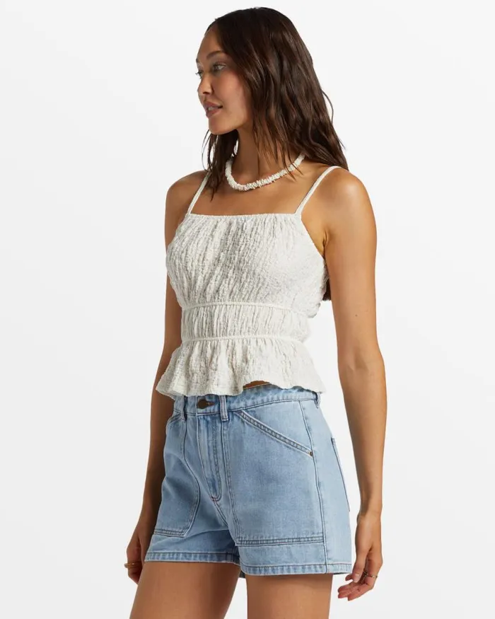 Billabong Tops Free Flow Shirred Tank Top Salt Crystal 8211 Women Billabong Tops Free Flow Shirred Tank Top Salt Crystal 8211 Women