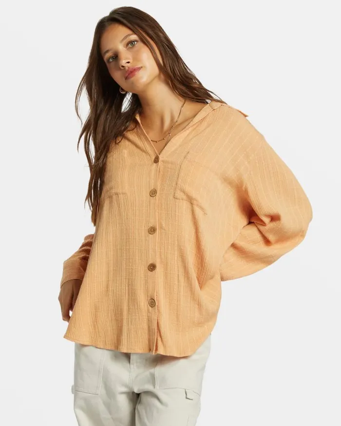 Billabong Tops Swell Long Sleeve Shirt Baked Clay 8211 Women Billabong Tops Swell Long Sleeve Shirt Baked Clay 8211 Women