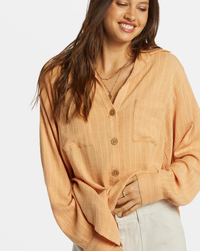 Billabong Tops Swell Long Sleeve Shirt Baked Clay 8211 Women Billabong Tops Swell Long Sleeve Shirt Baked Clay 8211 Women