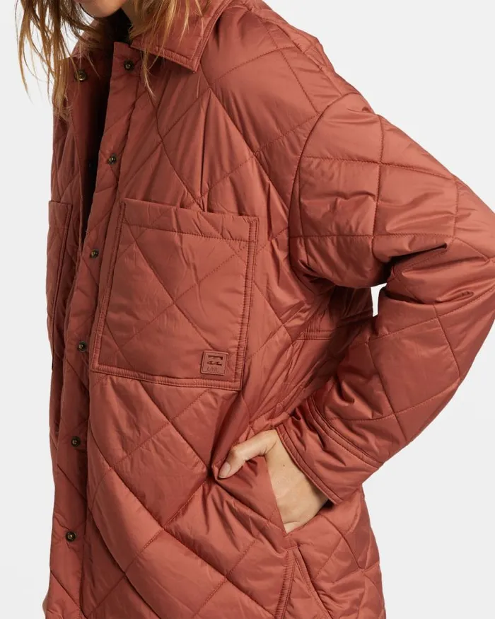 Billabong Tops Transport Shacket Snap Front Overshirt Sweet Chocolate 8211 Women
