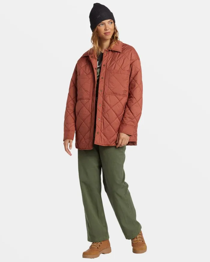 Billabong Tops Transport Shacket Snap Front Overshirt Sweet Chocolate 8211 Women