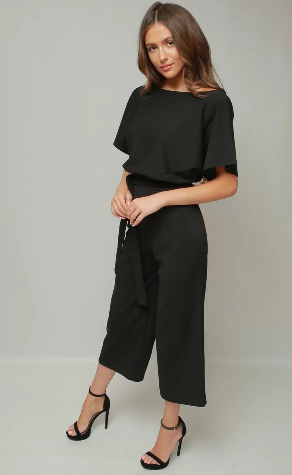 Black Jessica Batwing Belted Culotte Jumpsuit Women Missfiga Jumpsuits