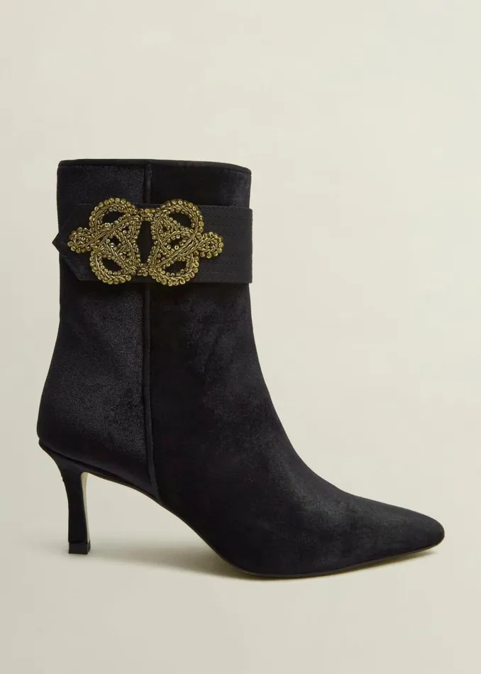 Boots Women HOBBS Keston Embellished Velvet Ankle Boots Black