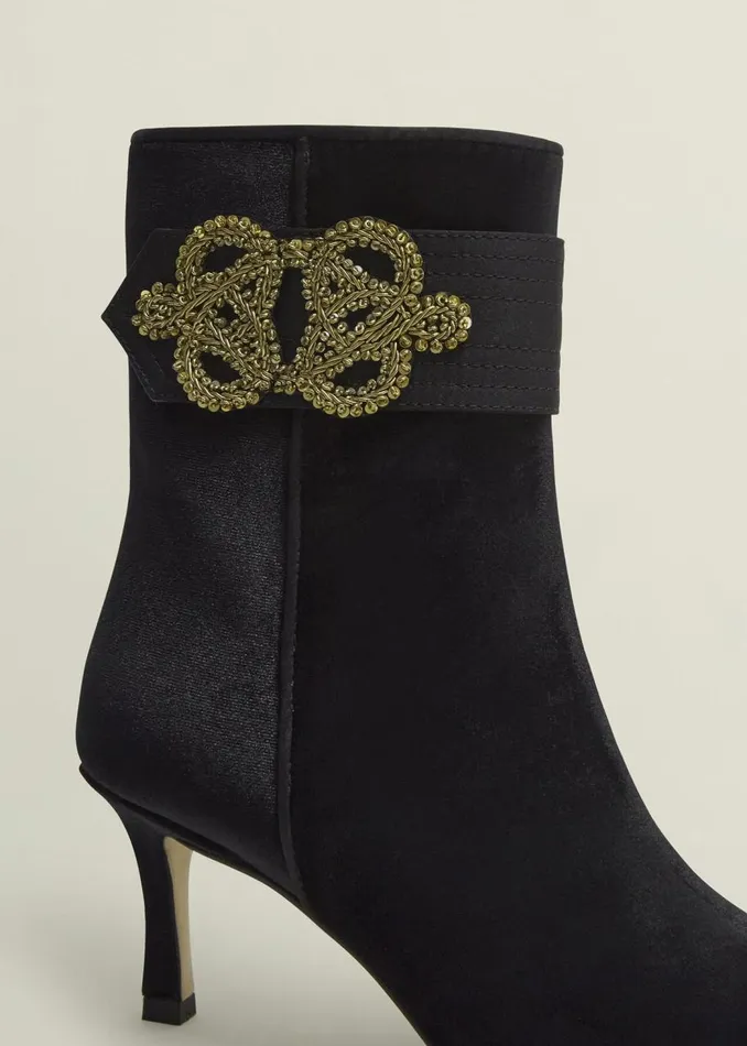 Boots Women HOBBS Keston Embellished Velvet Ankle Boots Black