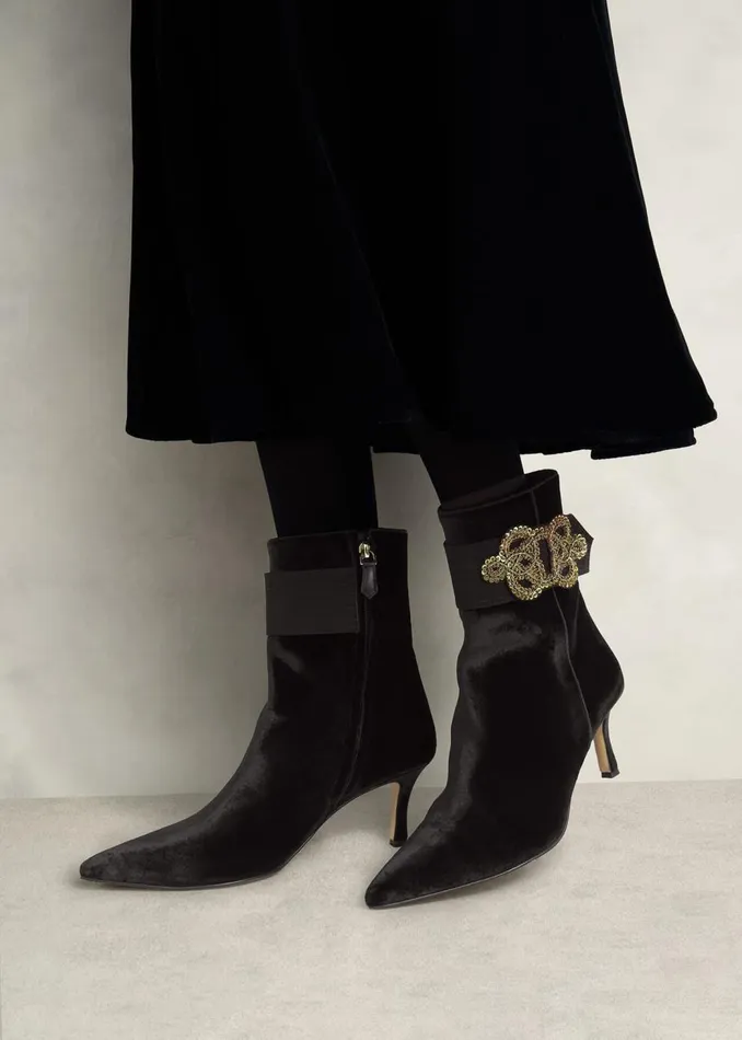 Boots Women HOBBS Keston Embellished Velvet Ankle Boots Black