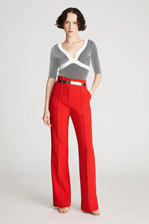 Bottoms Women Halston Alek Trouser In Stretch Crepe Lipstick Red