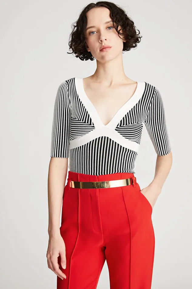 Bottoms Women Halston Alek Trouser In Stretch Crepe Lipstick Red