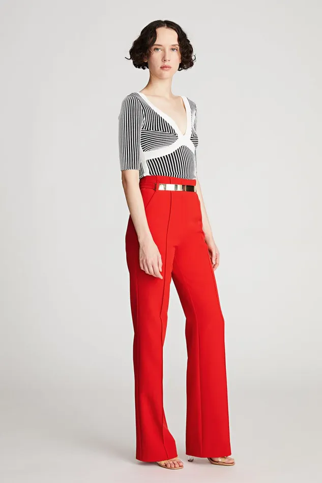 Bottoms Women Halston Alek Trouser In Stretch Crepe Lipstick Red