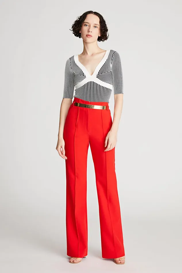 Bottoms Women Halston Alek Trouser In Stretch Crepe Lipstick Red