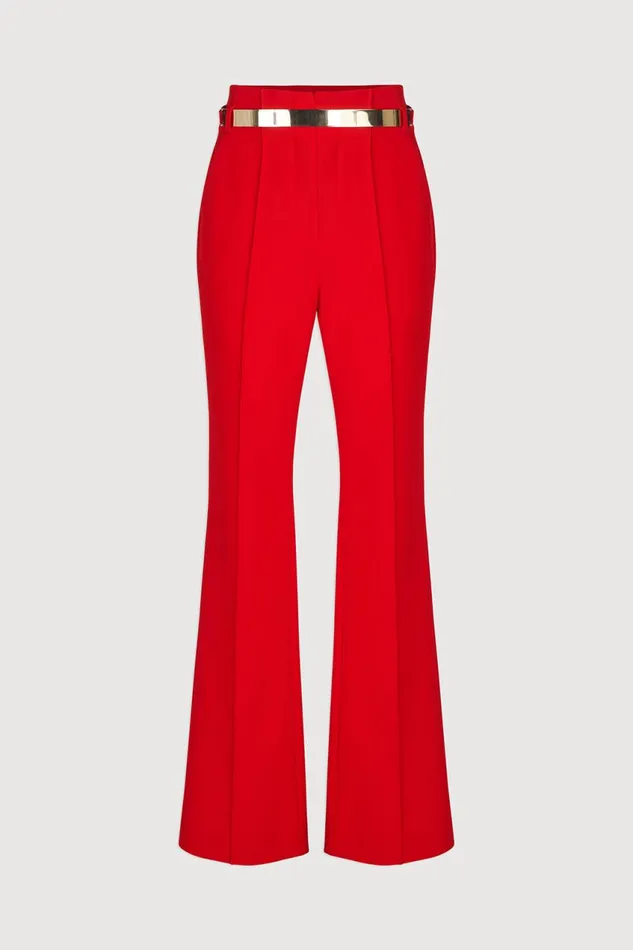Bottoms Women Halston Alek Trouser In Stretch Crepe Lipstick Red