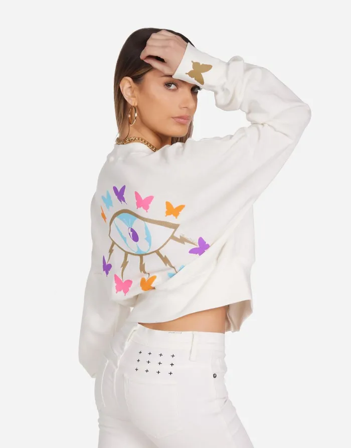 Camas Butterfly Eye Milk Women039s Lauren Moshi Sweaters and Knits