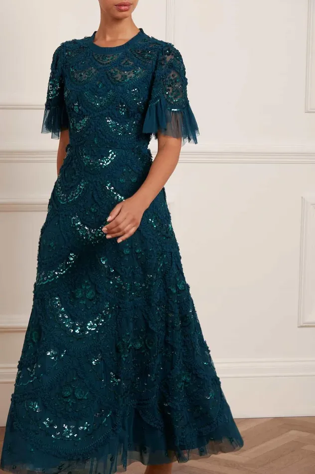 Carmen Ruffle Ankle Gown Green Women Needle and Thread Dresses