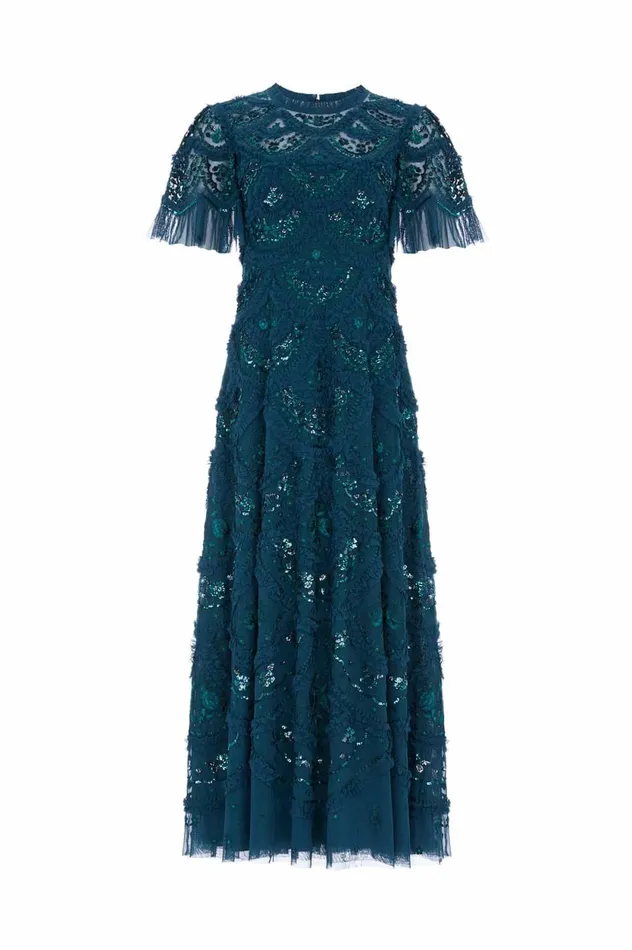 Carmen Ruffle Ankle Gown Green Women Needle and Thread Dresses