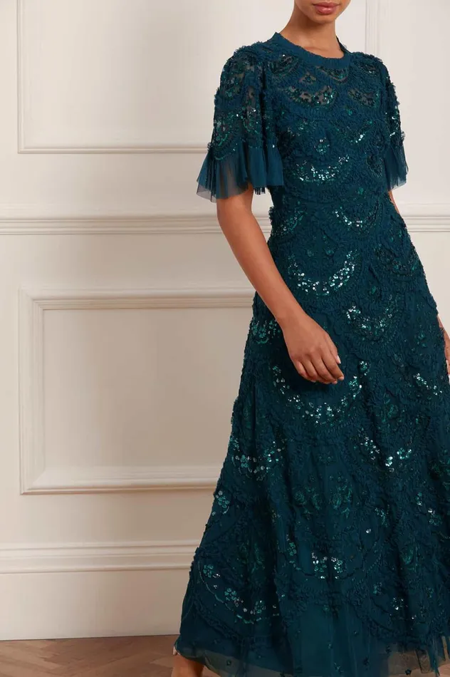Carmen Ruffle Ankle Gown Green Women Needle and Thread Dresses