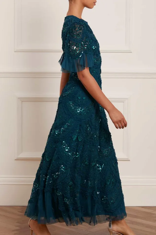 Carmen Ruffle Ankle Gown Green Women Needle and Thread Dresses