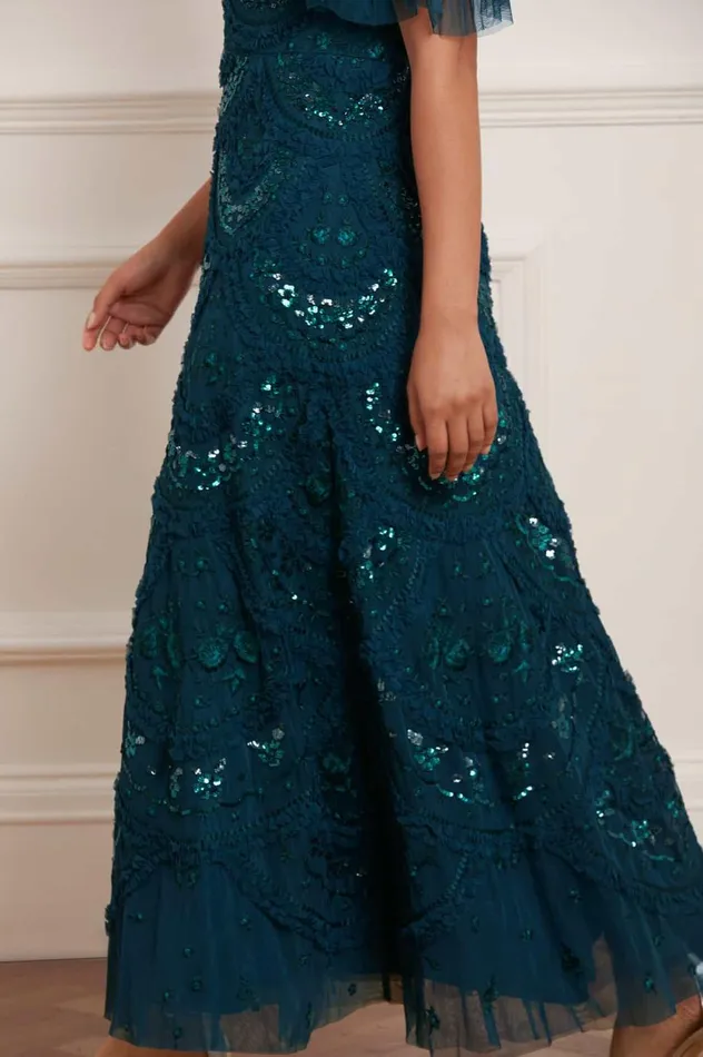 Carmen Ruffle Ankle Gown Green Women Needle and Thread Dresses