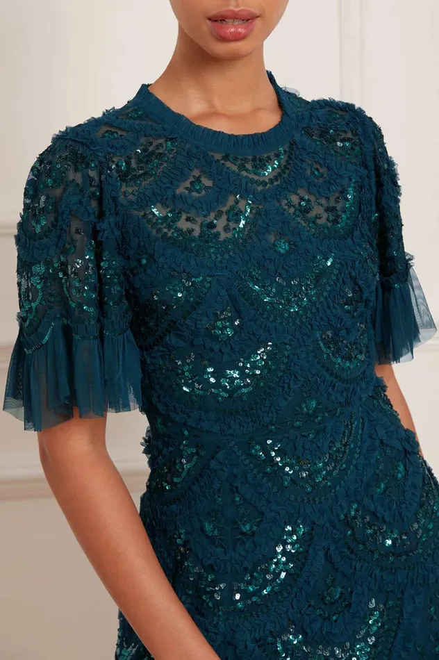 Carmen Ruffle Ankle Gown Green Women Needle and Thread Dresses