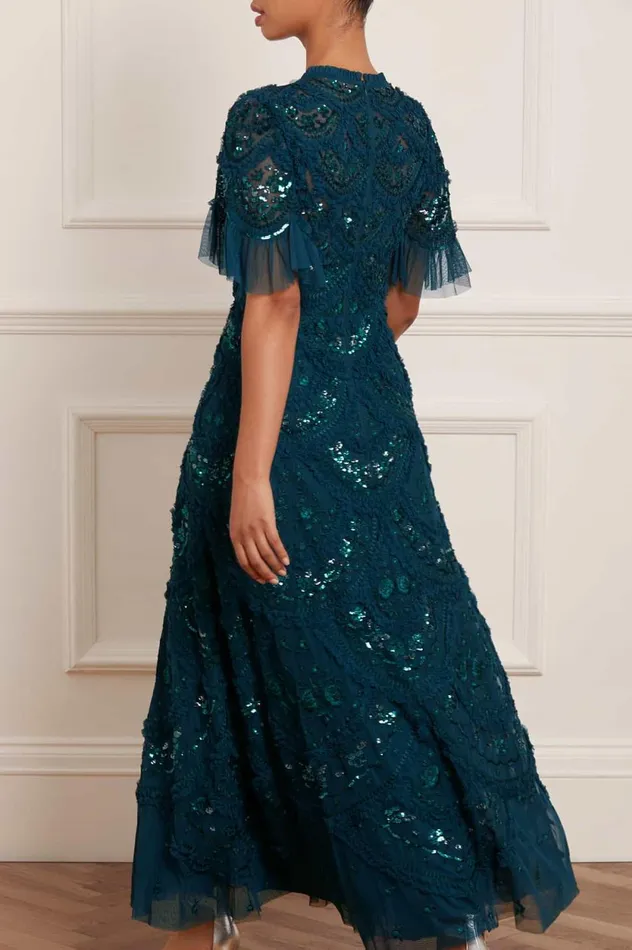 Carmen Ruffle Ankle Gown Green Women Needle and Thread Dresses