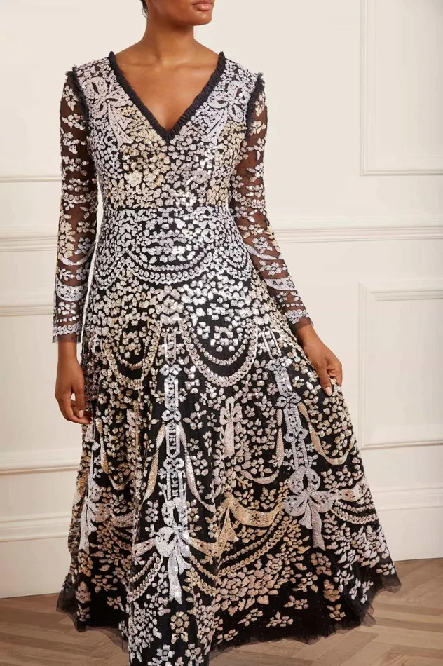 Chandelier Gloss Gown Black Women Needle and Thread Dresses