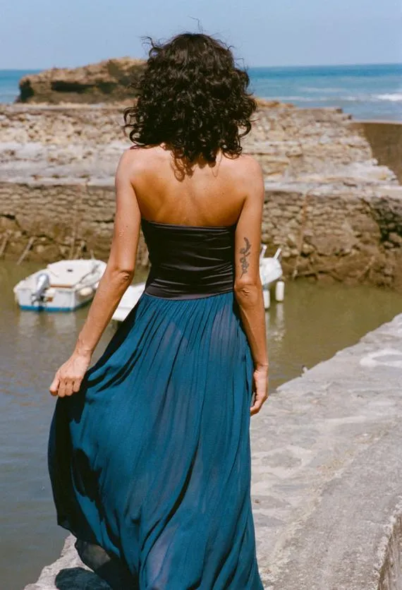 Ciao Lucia Long Dresses Giselle Navy Chiffon And Jersey Strapless Maxi Dress 8211 Women