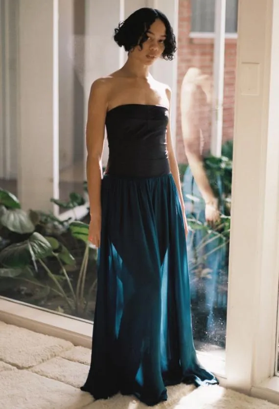 Ciao Lucia Long Dresses Giselle Navy Chiffon And Jersey Strapless Maxi Dress 8211 Women