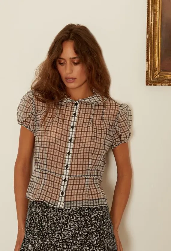 Ciao Lucia Short Sleeve Tops Yvonne Sheer Plaid Organza Top 8211 Women