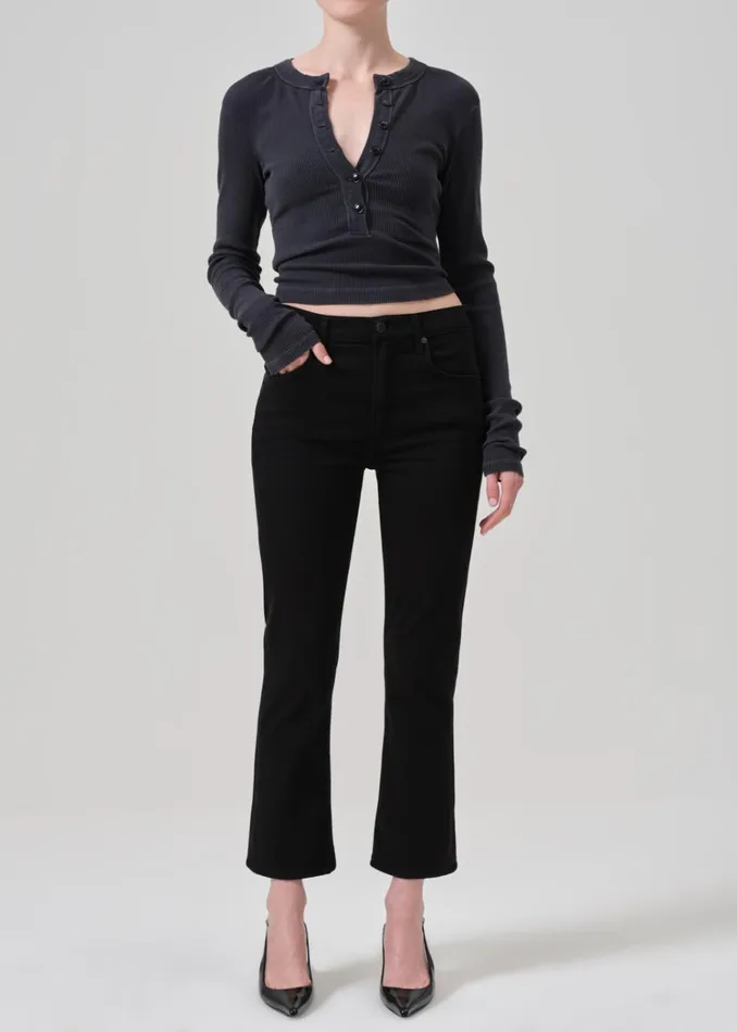 Citizens Of Humanity Isola Mid Rise Cropped Boot In Plush Black Women Jeans