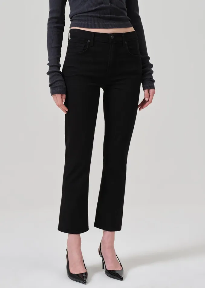 Citizens Of Humanity Isola Mid Rise Cropped Boot In Plush Black Women Jeans