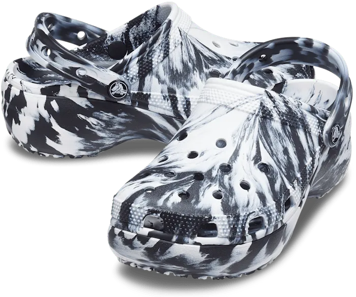 Classic Platform Marbled Clog Black White Women Crocs Platforms 038 Wedges