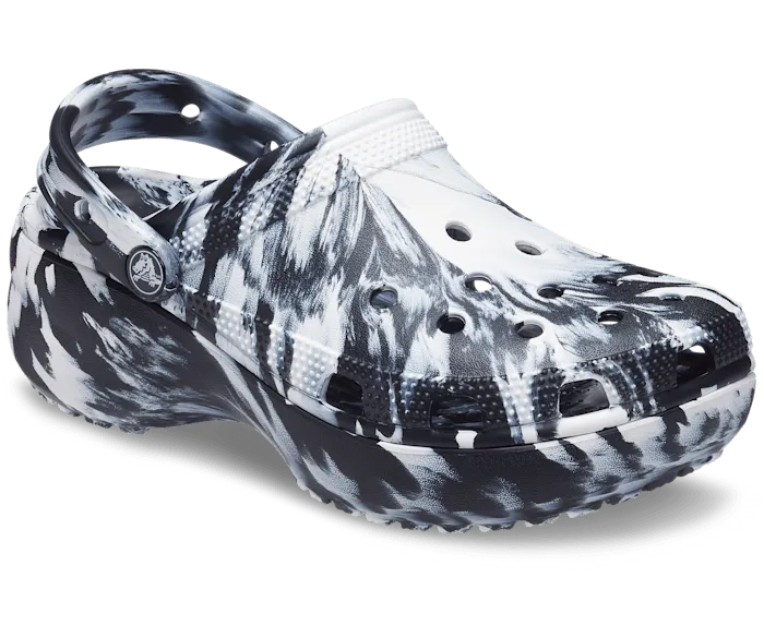 Classic Platform Marbled Clog Black White Women Crocs Platforms 038 Wedges