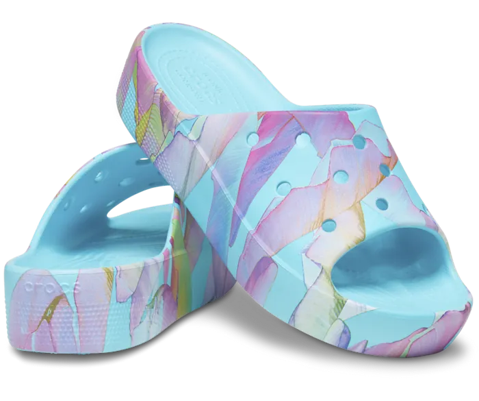 Classic Platform Palm Print Slide Neptune Multi Women Crocs Platforms 038 Wedges