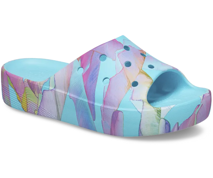 Classic Platform Palm Print Slide Neptune Multi Women Crocs Platforms 038 Wedges